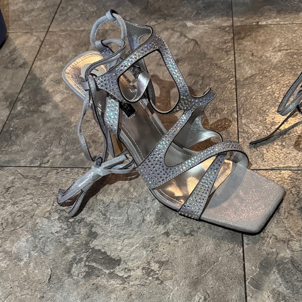 Nine West Shimmering Silver Strappy Heels